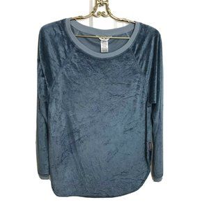 Hard Tail Velour Pullover Blue Crushed Velvet Slit Sides Raglan Sleeve
